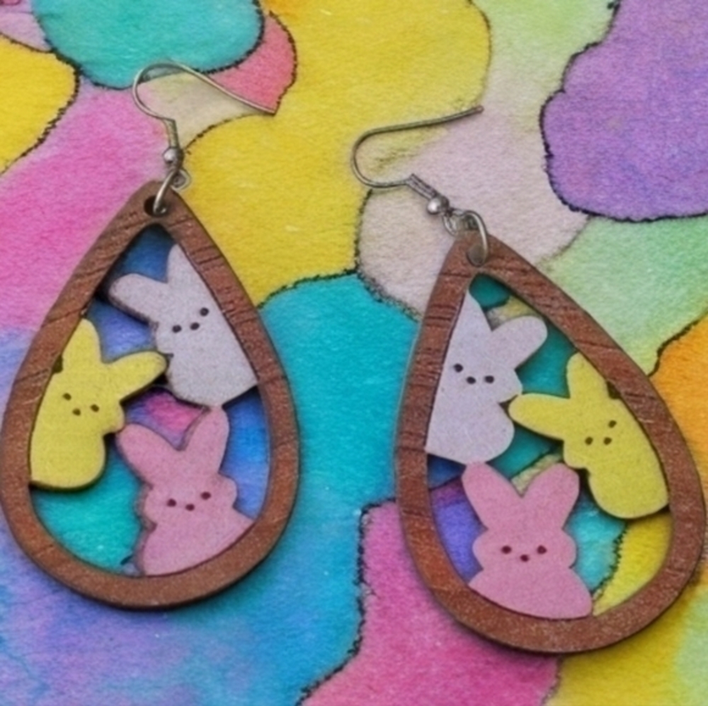 MODCLOTH WOODEN PEEPS MARSHMALLOW EARRINGS